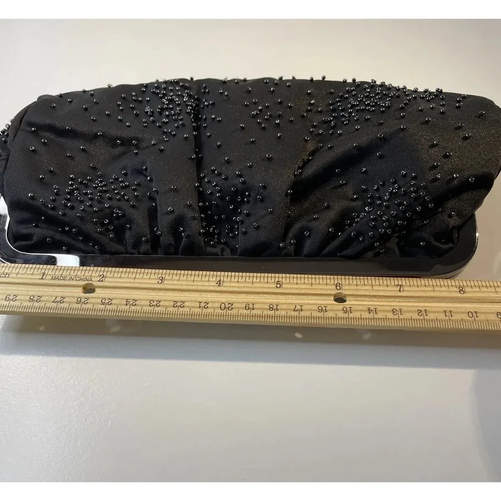 Express Black Bead Clutch Wedding Eventing Handbags Black Beaded Purse EUC G84‎